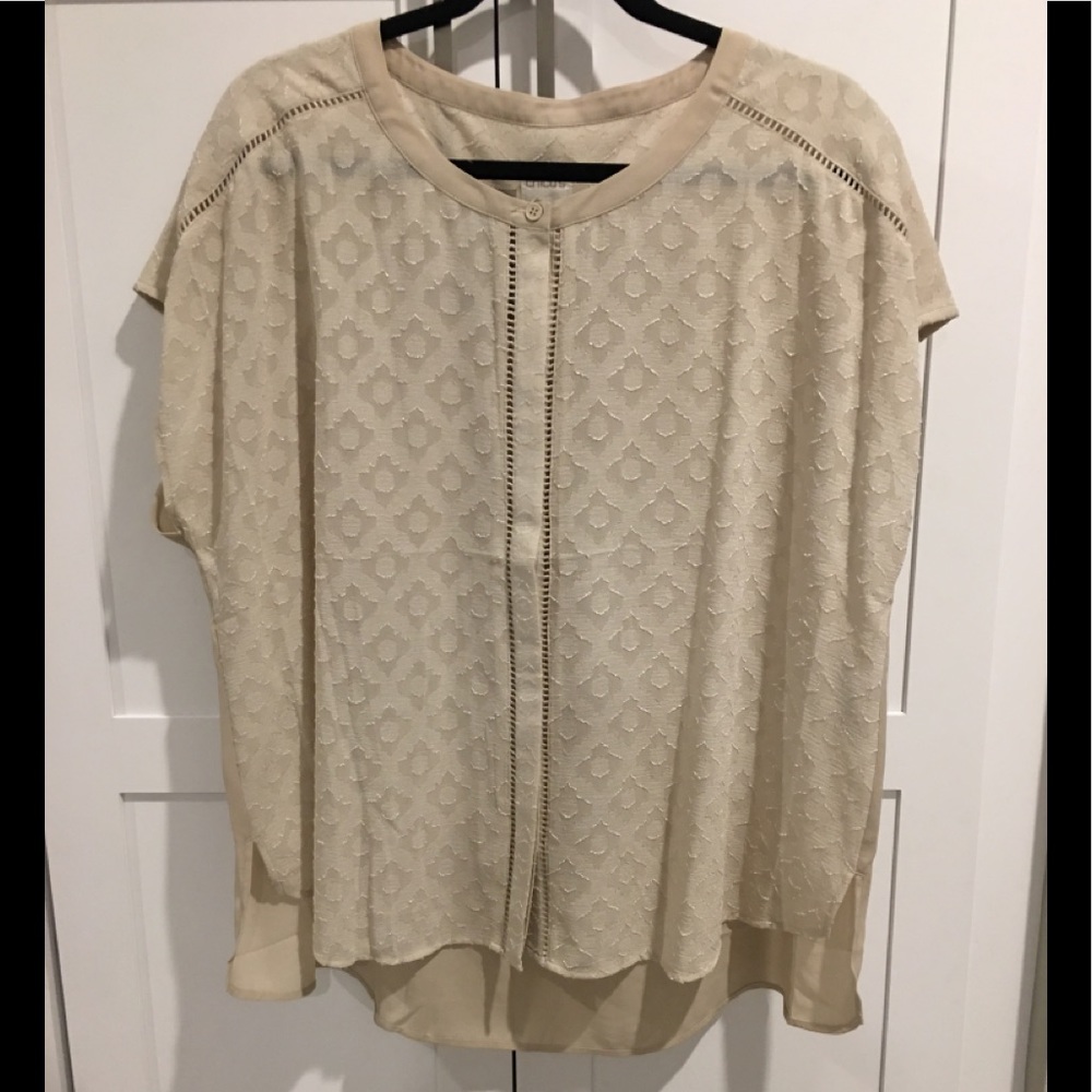 Chico’s beige patterned blouse